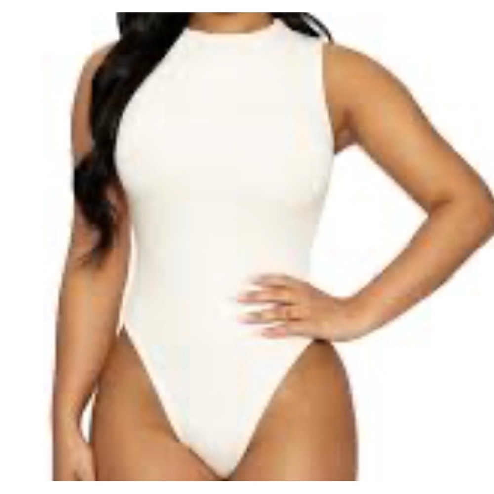 Naked Wardrobe White Mock Neck Sleeveless Bodysuit Size M